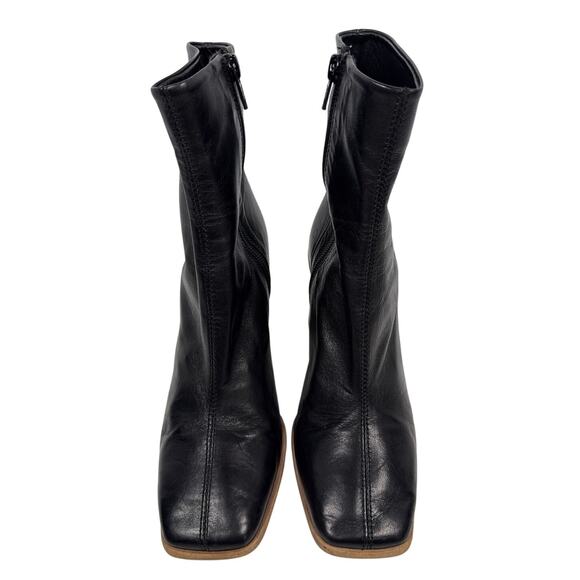 Free People Sienna Boots Block Heel Womens US 6 EU36.5 Black Leather Square Toe - Picture 6 of 11